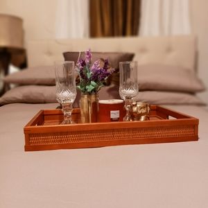 Rattan/Wood Serving Tray